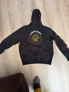 New Era Black Hoodie with Yellow Warriors Graphic